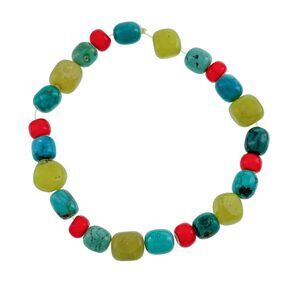 Red Blue Green Quartz Turquoise Glass Beaded Stretch Bracelet 7.25"